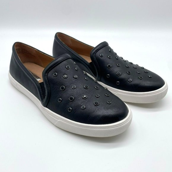 Halogen Women's 6.5 M Black Leather Studded Slip On Casual Sneaker Shoes
